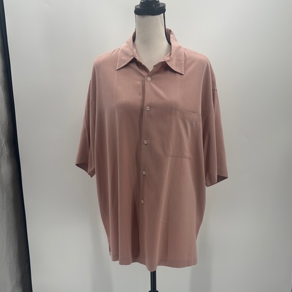 UEC Toscano men’s pink silk short sleeve shirt coconut buttons size XL